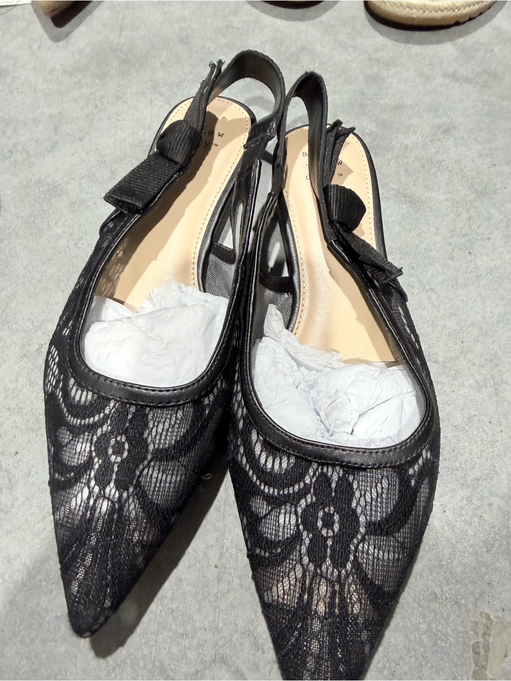 Women's Black Lace Pointed Slingback Flats -a new day